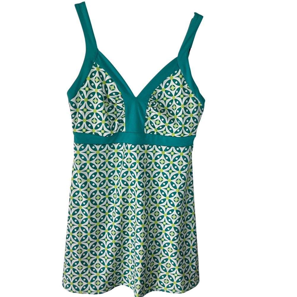 Patagonia Green Tank Top Fit Flare Geometric V Neck Strappy Summer Vacation S